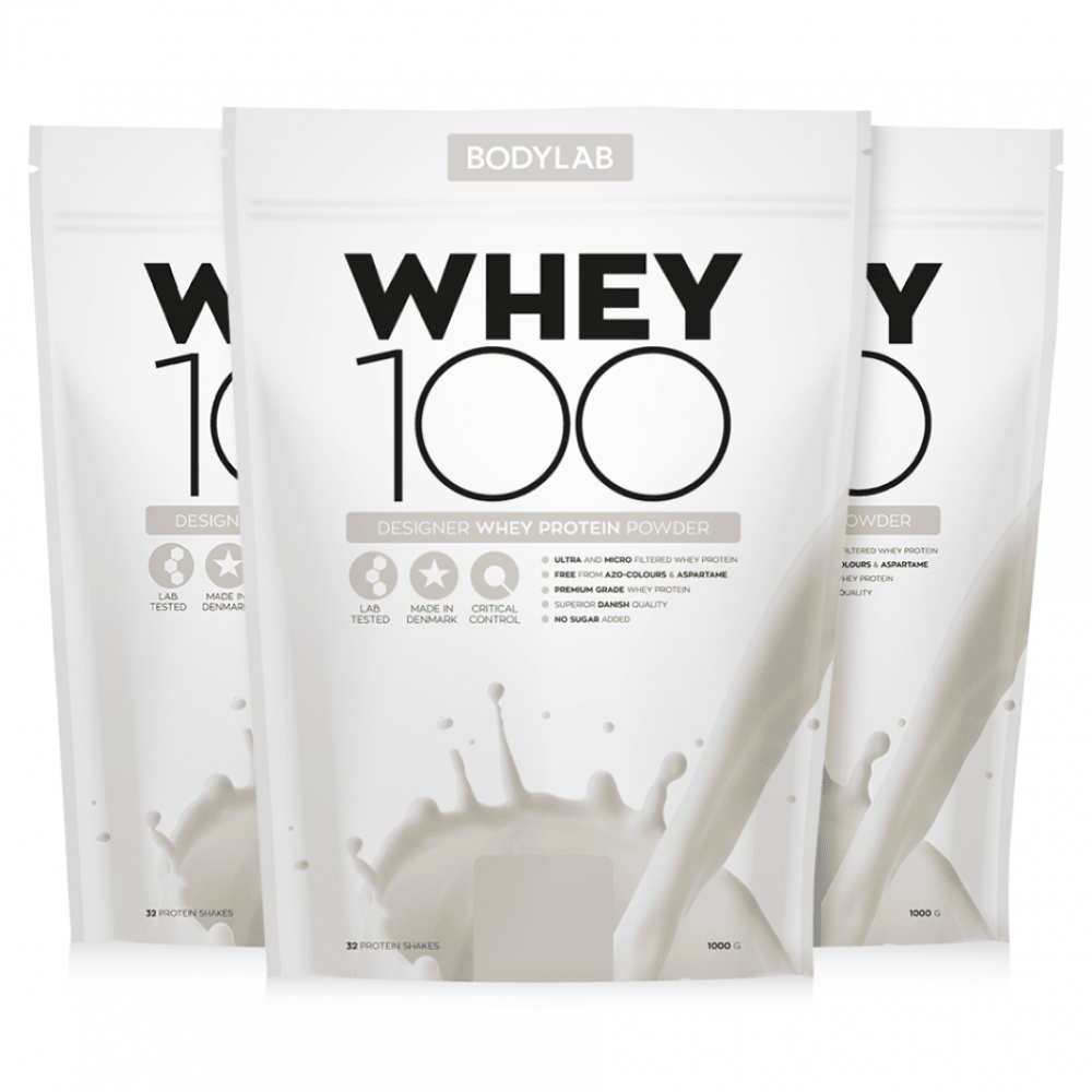 whey 100 Bodylab Whey 100 er et dansk produceret proteinpulver udvundet af komælk, via moderne og skånsomme filtreringsprocesser. Bodylab Whey 100 består af en blanding af 100 % rent udenatureret valleprotein-koncentrat og valleprotein-isolat af højeste kvalitet. Valleprotein er kendt for sin alsidige aminosyreprofil hvilket giver produktet en bred vifte af anvendelsesmuligheder.